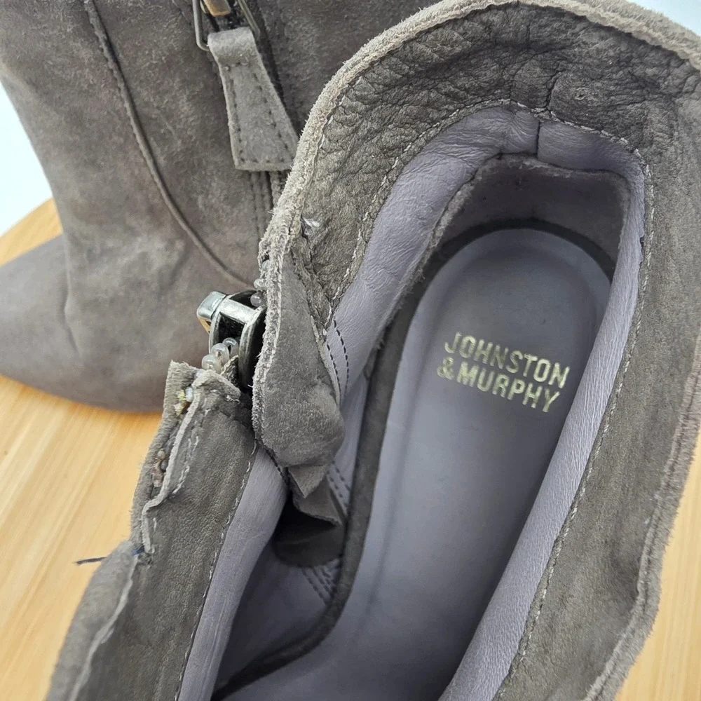 Johnston & Murphy Womens Grey Suede Pointed Toe Stiletto Ankle Booties Size 6M‎